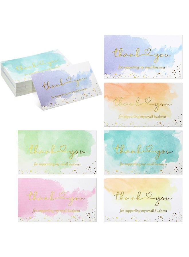 Clabby 120 Pieces Watercolor Thank You for Supporting My Small Business Card Gold Foil Thank You Business Card Colorful Thanks Card Customer Appreciation Package Insert for Online Shop Retail Store, 6 Styles - Image 1