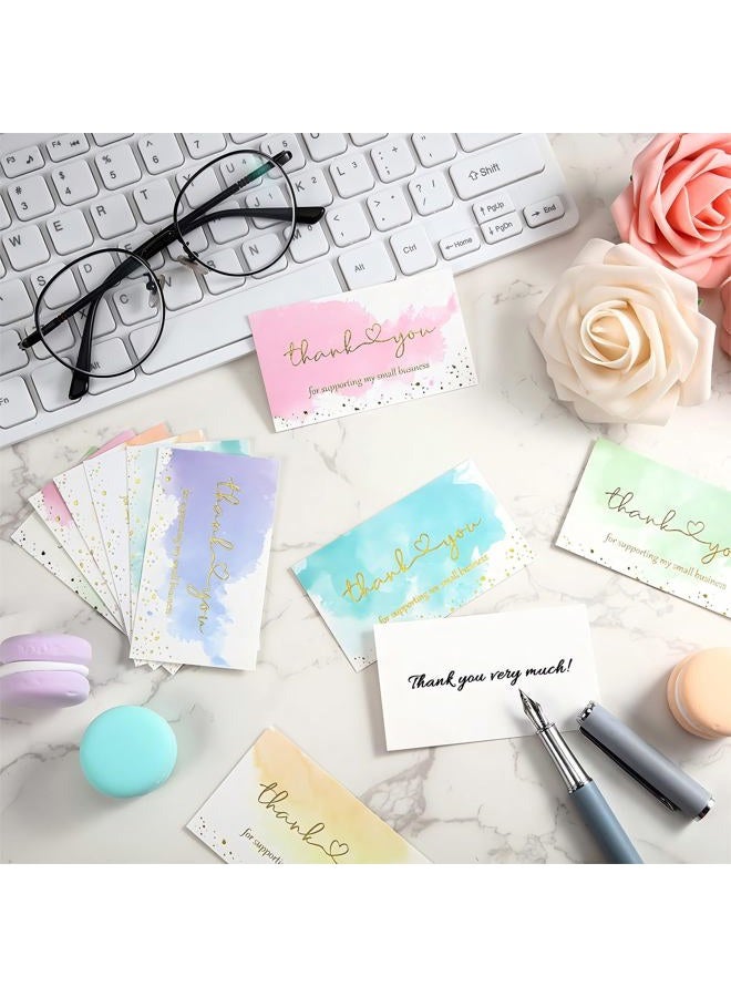 Clabby 120 Pieces Watercolor Thank You for Supporting My Small Business Card Gold Foil Thank You Business Card Colorful Thanks Card Customer Appreciation Package Insert for Online Shop Retail Store, 6 Styles - Image 5