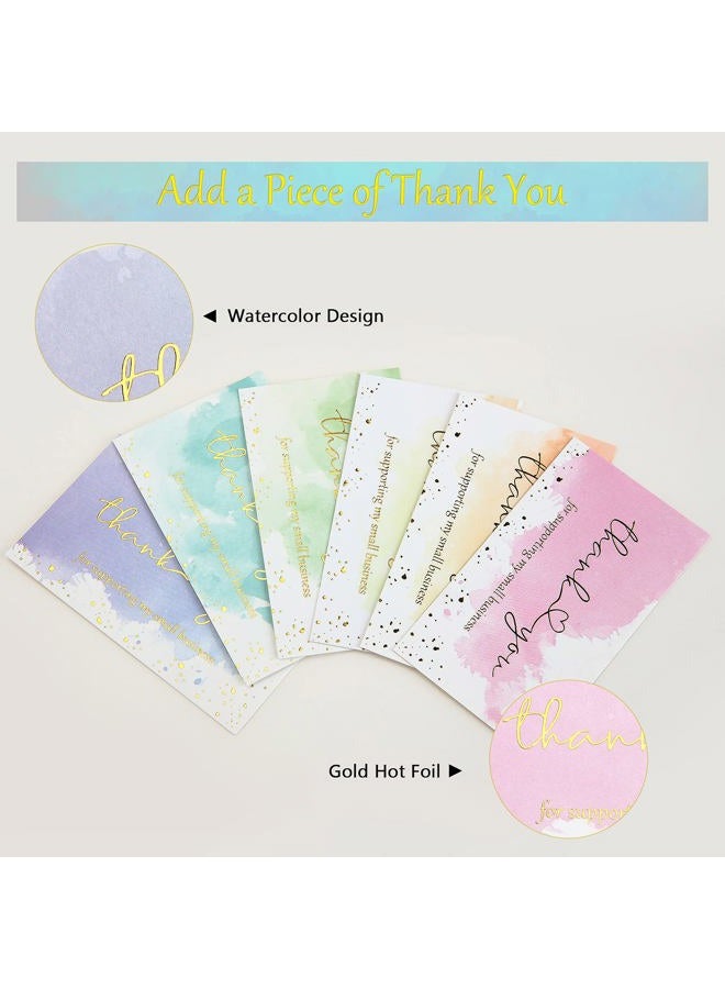 Clabby 120 Pieces Watercolor Thank You for Supporting My Small Business Card Gold Foil Thank You Business Card Colorful Thanks Card Customer Appreciation Package Insert for Online Shop Retail Store, 6 Styles - Image 4