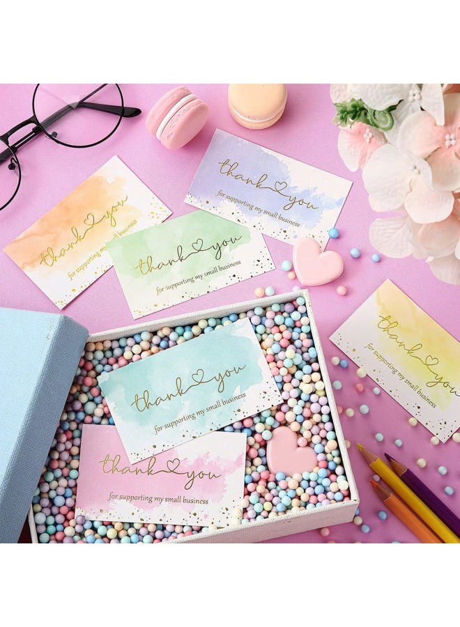 Clabby 120 Pieces Watercolor Thank You for Supporting My Small Business Card Gold Foil Thank You Business Card Colorful Thanks Card Customer Appreciation Package Insert for Online Shop Retail Store, 6 Styles - Image 3