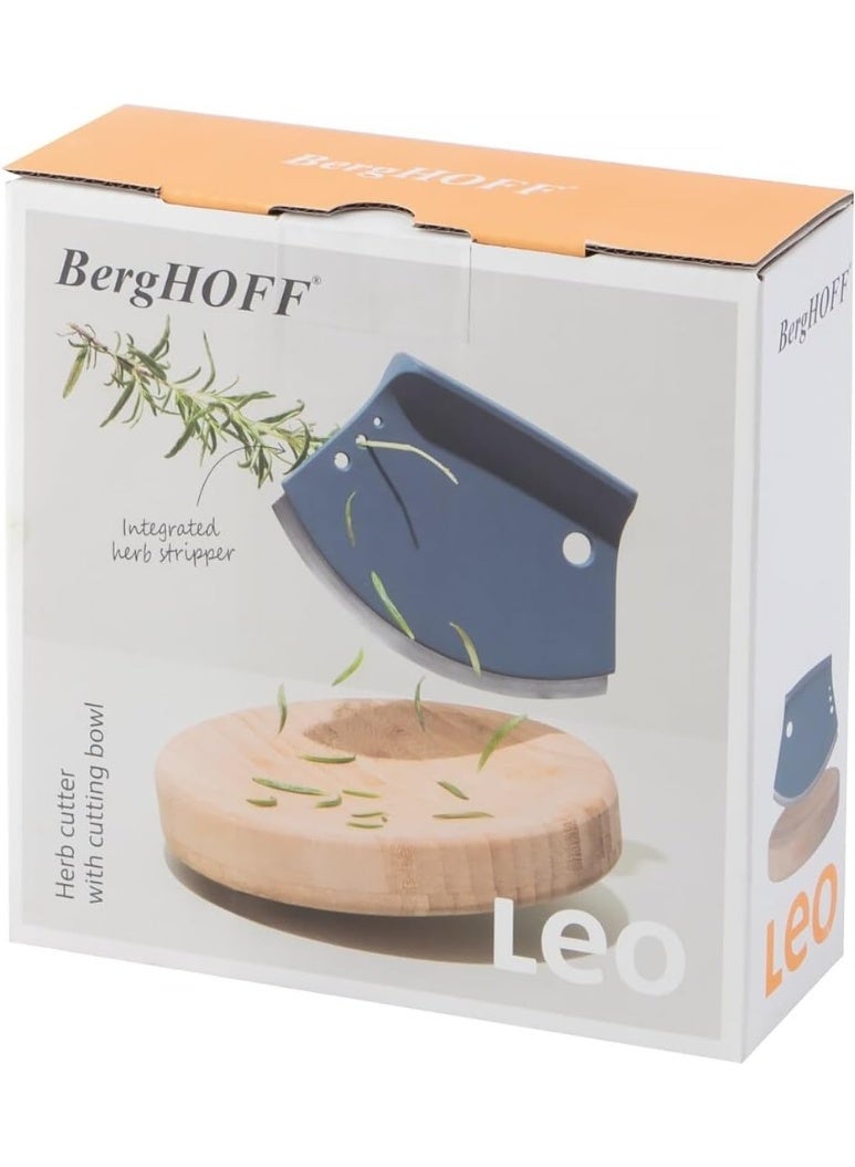 Berghoff Leo Stainless Steel Herb Cutter With Cutting Wood Bowl Blue - Image 1