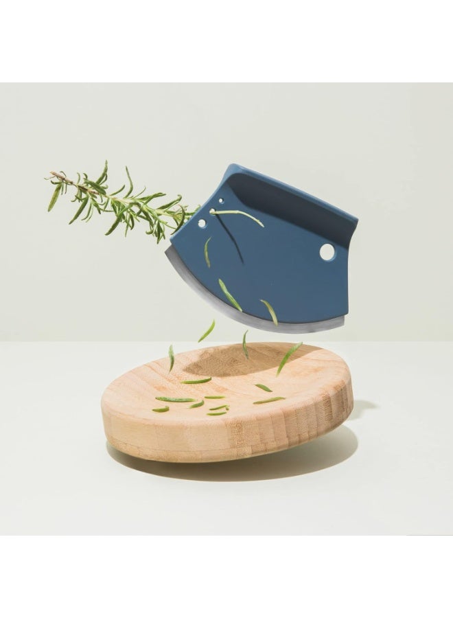 Berghoff Leo Stainless Steel Herb Cutter With Cutting Wood Bowl Blue - Image 3