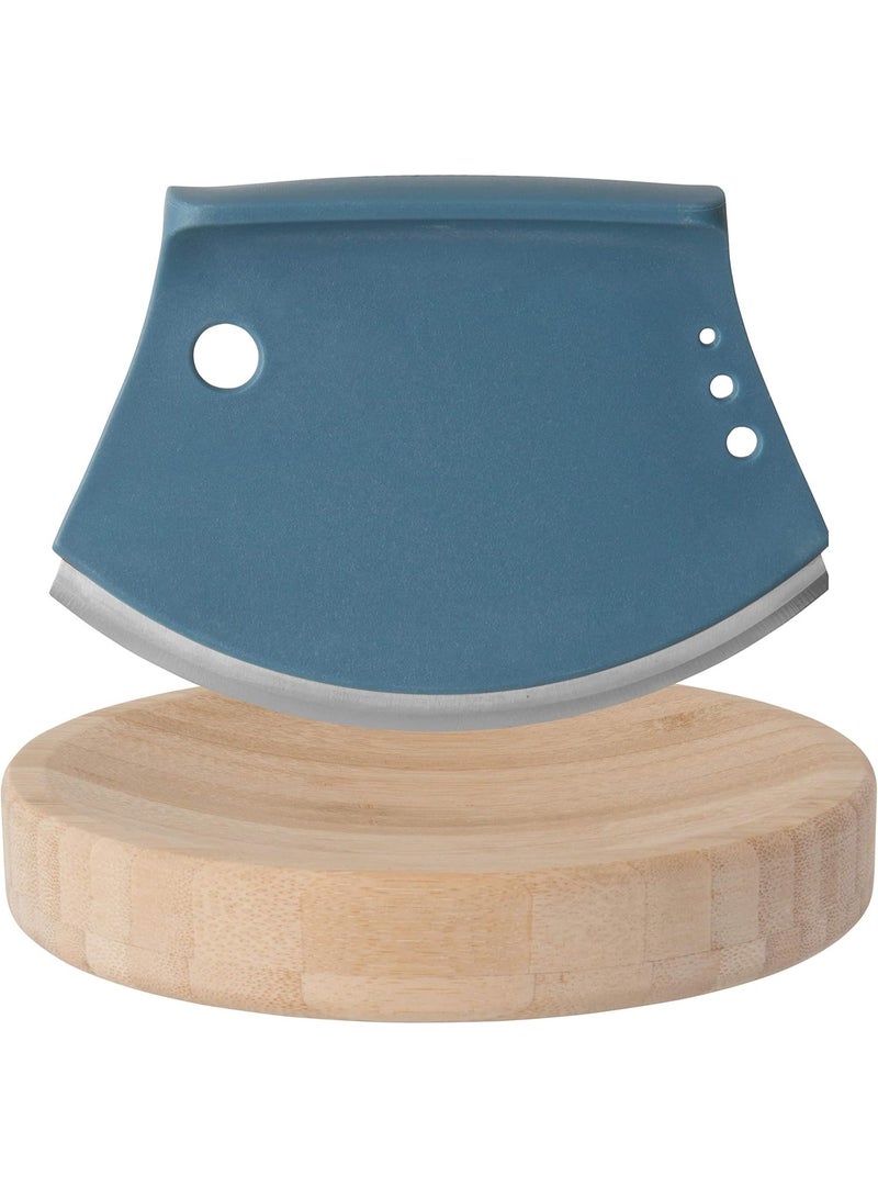 Berghoff Leo Stainless Steel Herb Cutter With Cutting Wood Bowl Blue - Image 2