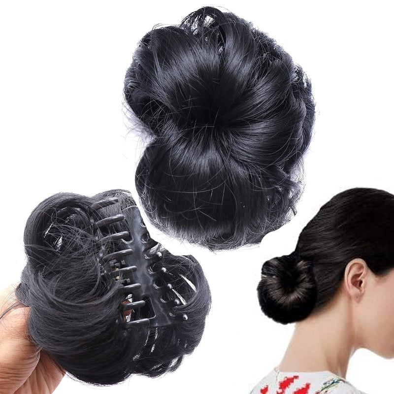 HOC Artificial Juda Hair Bun With Clutcher Hair Accessories Hair Extension & Hair Wigs Hair Juda For Women & Girls, Black - 1pc - Image 2