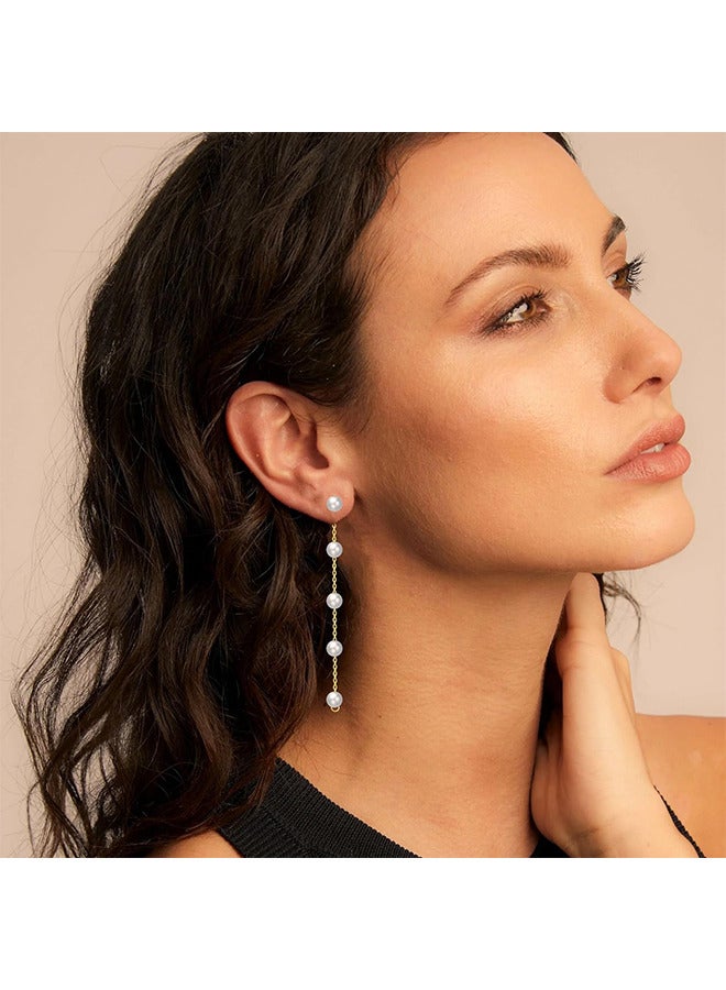 Depend Boho Pearl Drop Dangle Earring Gold Long Tassel Pearl Earrings Tiny Pearl Chain Earrings Vintage Earrings Jewelry For Women And Girls (Gold)  - Image 4