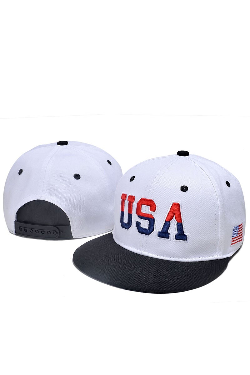 USA Black - and - White Color - Block Baseball Cap with USA Letter Embroidery and American Flag Elements