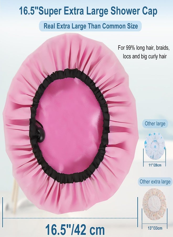 Sheomern 3 Pcs 16.5" Super Extra Large Shower Cap - Reusable Dual Waterproof for Women, Jumbo Satin Lined for Braids & Long Hair, XXL Adjustable for Locs Dreadlocks Music - Image 2
