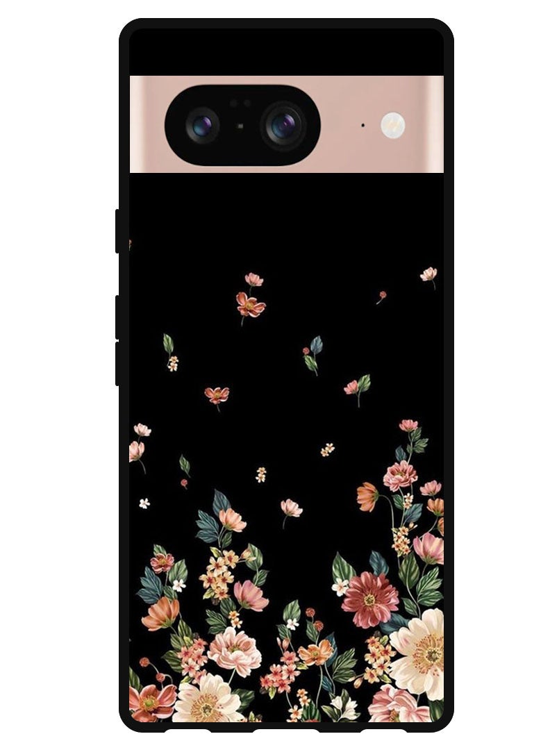 Theodor Protective Case Anti Scratch Shock Proof Bumper Cover For Google Pixel 8 Flowers in Black Background - Image 1