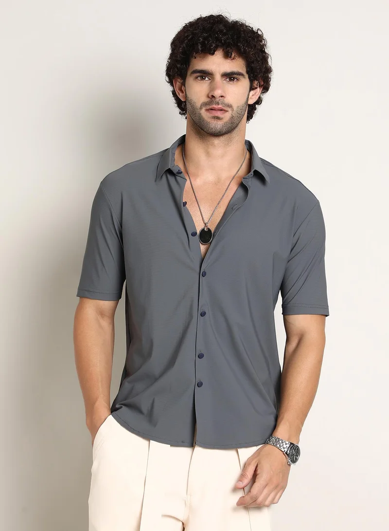 Campus Sutra Men's Moon Grey Seamless Waffle Shirt