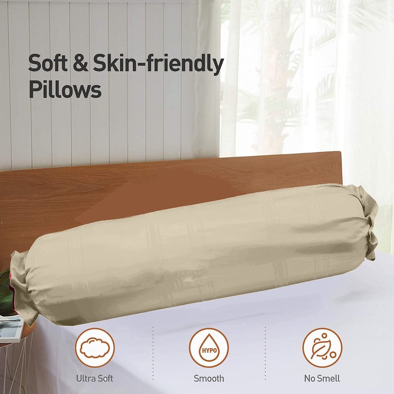 MAHAVEER COTTON Linenaffairs Micro Filled Microfiber White Bolster of Size 38X14X8Round Bed PillowBolster for Back and Neck Supportl Pillow Compliment for Deewan Sofa With Cotton Beige Washable Bolster Cover - Image 4