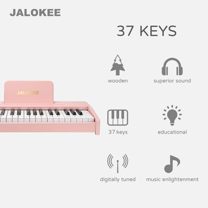 JALOKEE Kids Piano Keyboard, Digital Piano for Kids, Music Educational Instrument Toy, Wood Toy for 3+ Girls and Boys (Pink, 37 Keys) - Image 2