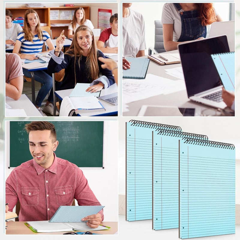 MotiMind 3 Packs 8.5" x 11" Top Spiral Notebook with 3 Hole Punched Legal Pads College Ruled Notepad 50 Sheets Hard Cardboard Paper Wirebound Notepad for Office School Business (Blue) - Image 5