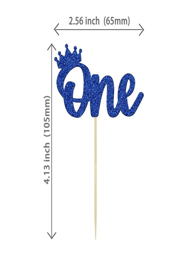 Ephlyn 24Pcs Crown Cupcake Toppers Blue Glitter Crown One Cupcake Toppers Prince 1st Birthday Crown Cupcake Decors for Prince Crown Theme Baby Shower Party Decoration Supplies - Image 2