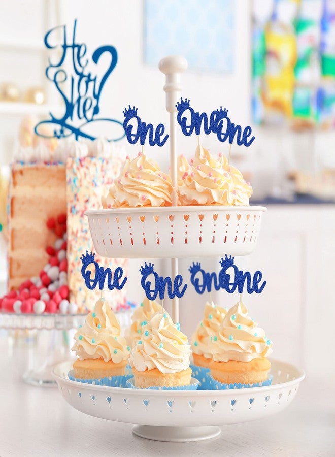 Ephlyn 24Pcs Crown Cupcake Toppers Blue Glitter Crown One Cupcake Toppers Prince 1st Birthday Crown Cupcake Decors for Prince Crown Theme Baby Shower Party Decoration Supplies - Image 5