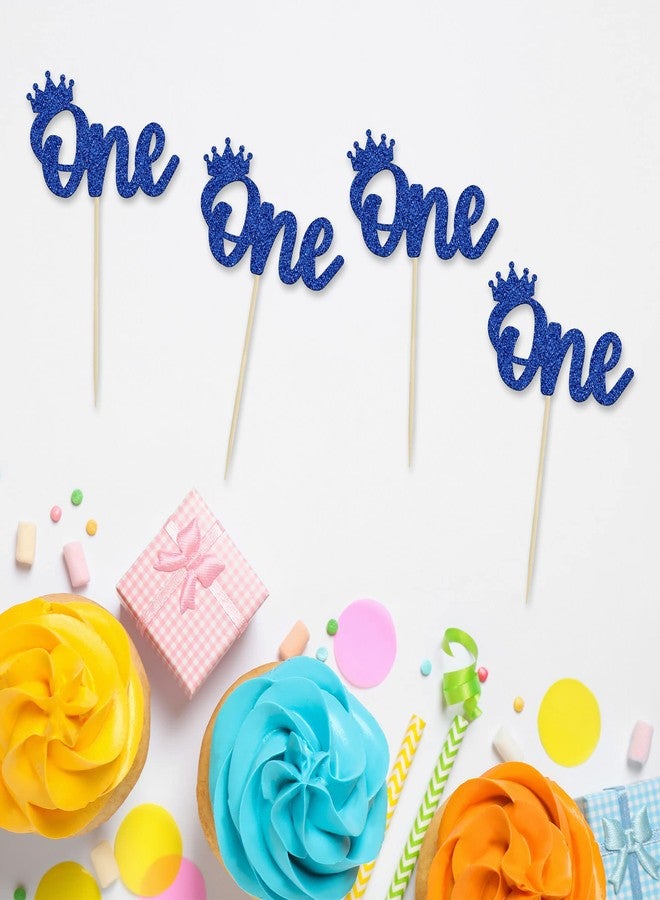 Ephlyn 24Pcs Crown Cupcake Toppers Blue Glitter Crown One Cupcake Toppers Prince 1st Birthday Crown Cupcake Decors for Prince Crown Theme Baby Shower Party Decoration Supplies - Image 3