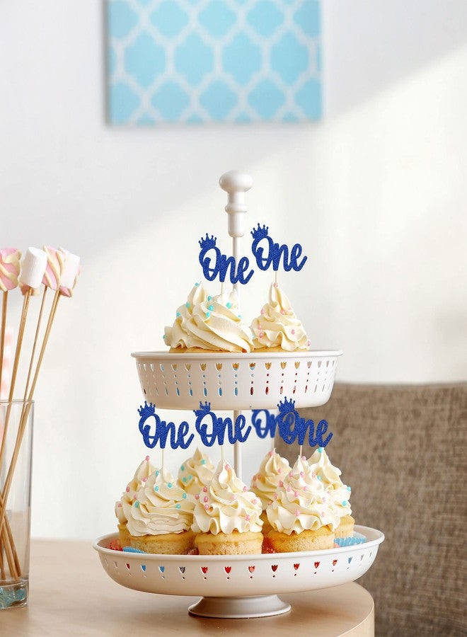 Ephlyn 24Pcs Crown Cupcake Toppers Blue Glitter Crown One Cupcake Toppers Prince 1st Birthday Crown Cupcake Decors for Prince Crown Theme Baby Shower Party Decoration Supplies - Image 4