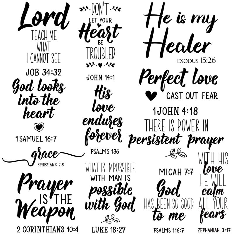 Sabary 12 Pcs Bible Verse Wall Decals Religious Scripture Wall Art Inspirational Quotes Stickers Christian Peel and Stick Motivational Decor for Bedroom Living Room(Pretty Style) - Image 1