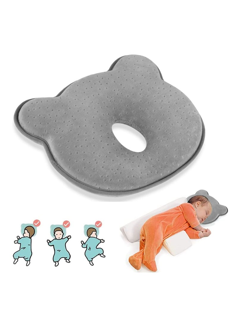 Baby Head Shaping Pillow, Baby Pillow 3D Memory Foam Pillow for Infants and Newborn Baby, Neck Support, Baby Pillow Breathable Set for Infants & Toddlers (Dark Grey)  - Image 1