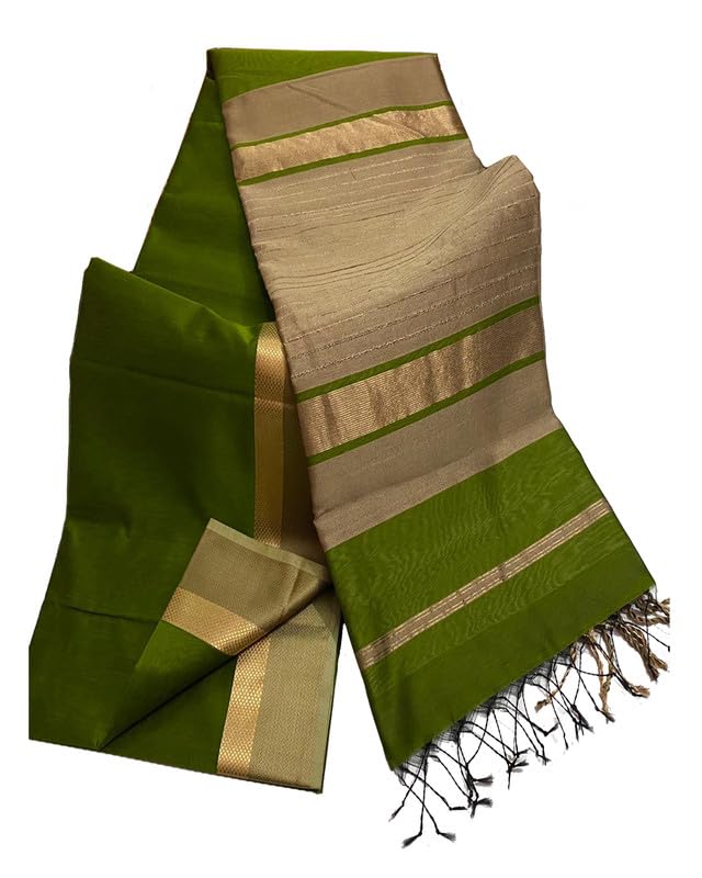 SheenKraft | Women's Cotton Silk Bhagalpuri Handloom Saree With Designed Border and Blouse Piece-Free Size-Color Variation (11823 Avocado Green) - Image 5