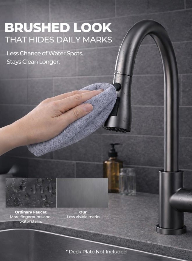WEWE Kitchen Faucets with Pull Down Sprayer, Stainless Steel Single Handle 1 Hole for Family Kitchen Commercial Camper Laundry Rv Bar, Matte Gray - Image 2