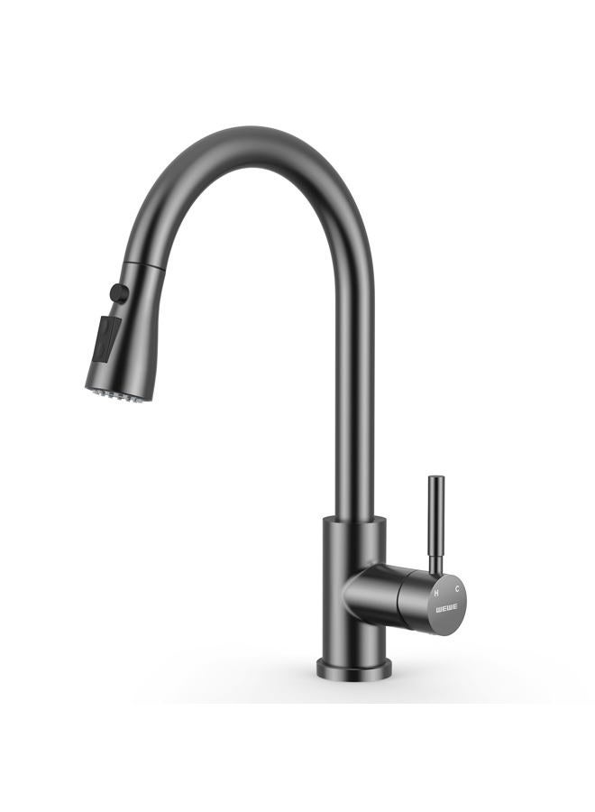 WEWE Kitchen Faucets with Pull Down Sprayer, Stainless Steel Single Handle 1 Hole for Family Kitchen Commercial Camper Laundry Rv Bar, Matte Gray - Image 1