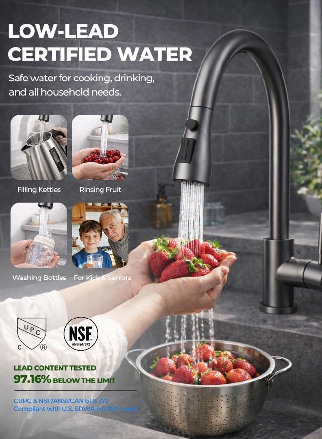 WEWE Kitchen Faucets with Pull Down Sprayer, Stainless Steel Single Handle 1 Hole for Family Kitchen Commercial Camper Laundry Rv Bar, Matte Gray - Image 4