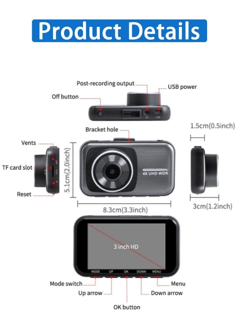 Viden - Dash cam Front And Rear Dual Lens 4K+1080P Built-In WIFI APP Connection 24-Hour Parking Monitoring 170 Degrees Wide Angle Dual Video Recording Night Vision Maximum Support 256GB - Image 1