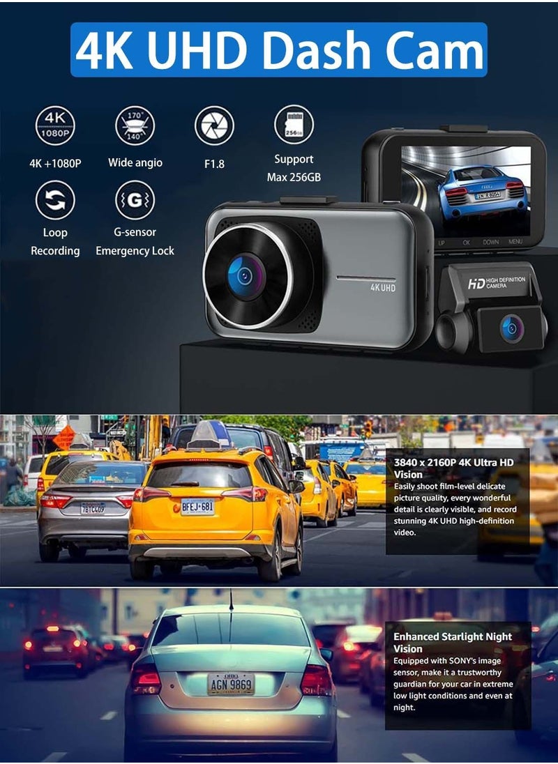 Viden - Dash cam Front And Rear Dual Lens 4K+1080P Built-In WIFI APP Connection 24-Hour Parking Monitoring 170 Degrees Wide Angle Dual Video Recording Night Vision Maximum Support 256GB - Image 1