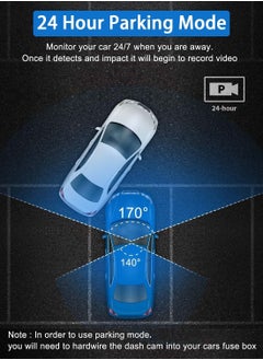 فيدين كاميرا داش كام أمامية وخلفية بعدسة مزدوجة 4K+1080P اتصال تطبيق واي فاي مدمج مراقبة وقوف السيارات على مدار 24 ساعة زاوية واسعة 170 درجة تسجيل فيديو مزدوج رؤية ليلية أقصى دعم 256 جيجابايت  - Image 4