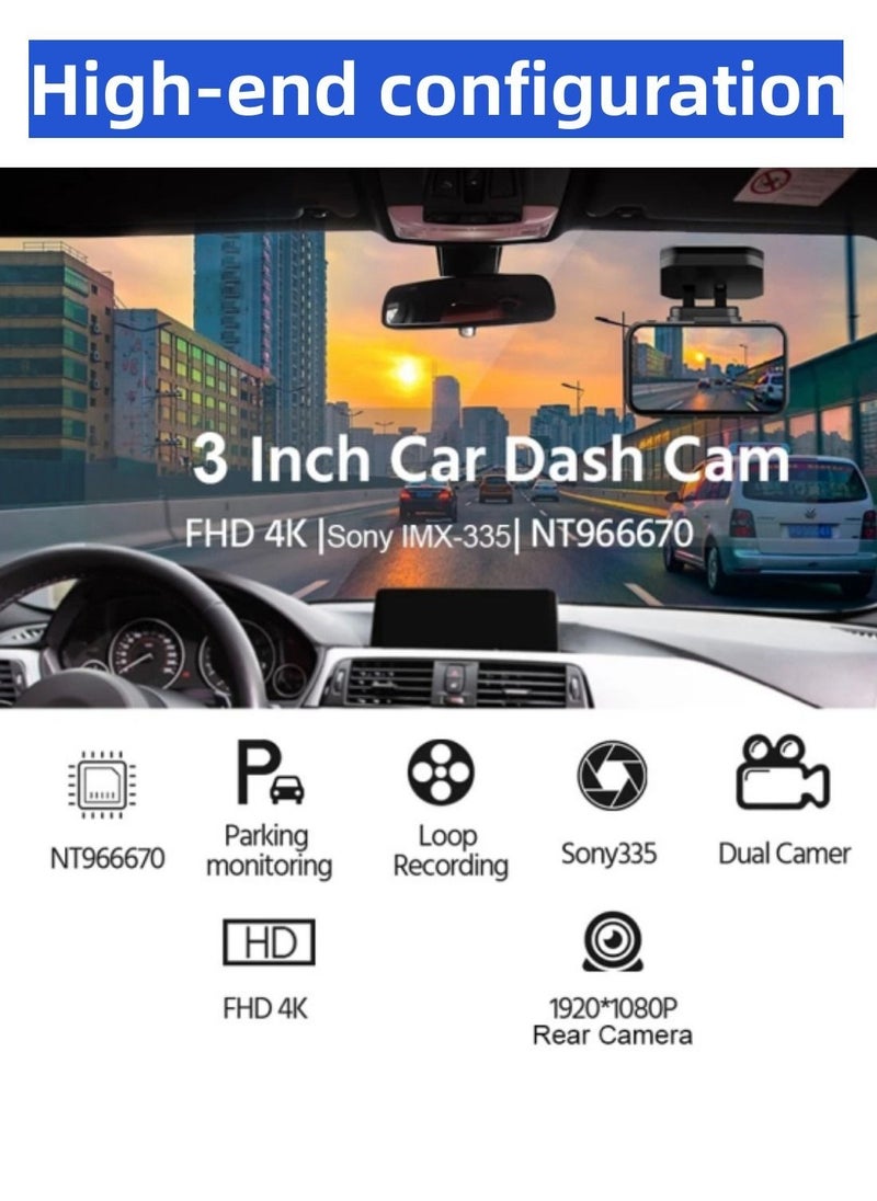 Viden - Dash cam Front And Rear Dual Lens 4K+1080P Built-In WIFI APP Connection 24-Hour Parking Monitoring 170 Degrees Wide Angle Dual Video Recording Night Vision Maximum Support 256GB - Image 1