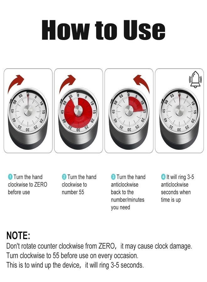 LDG WARE Mechanical Kitchen Timer with Alarm | 360 Degree Rotary Magnetic Visual Countdown Timer Clock for Study & Kitchen | Study Timer for Students | Stopwatch and ClockTimer with Loud Alarm - Image 3