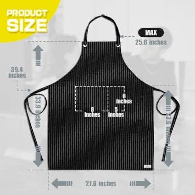 مريلة روتانيت المخططة المرنة للرجال والنساء - مريلة مطبخ مقاومة للماء مع جيوب - Image 3