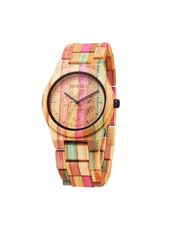 Bewell Wood Watch Unisex Women Men Design Handmade Natural Colorful Bamboo Wooden Watch Analog Quartz Wrist Watch (Orange) - Image 1
