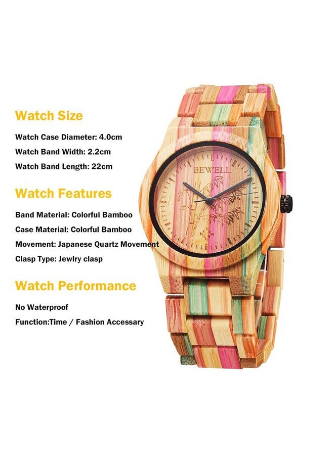 Bewell Wood Watch Unisex Women Men Design Handmade Natural Colorful Bamboo Wooden Watch Analog Quartz Wrist Watch (Orange) - Image 3