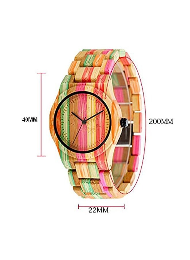 Bewell Wood Watch Unisex Women Men Design Handmade Natural Colorful Bamboo Wooden Watch Analog Quartz Wrist Watch (Orange) - Image 2