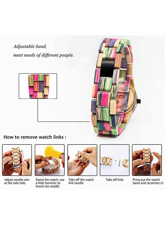 Bewell Wood Watch Unisex Women Men Design Handmade Natural Colorful Bamboo Wooden Watch Analog Quartz Wrist Watch (Orange) - Image 5