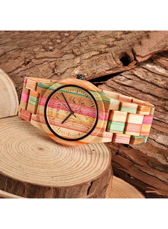 Bewell Wood Watch Unisex Women Men Design Handmade Natural Colorful Bamboo Wooden Watch Analog Quartz Wrist Watch (Orange) - Image 4