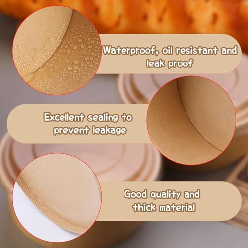 Hssugi 25 OZ Disposable Bowls with Lids 25 Pack, Large Kraft Paper Salad Bowls with Lids, Round Paper Food Container for Hot Cold Food, Soup, Ice Cream and Yogurt - Image 3