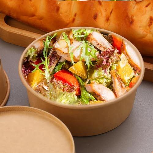 Hssugi 25 OZ Disposable Bowls with Lids 25 Pack, Large Kraft Paper Salad Bowls with Lids, Round Paper Food Container for Hot Cold Food, Soup, Ice Cream and Yogurt - Image 5