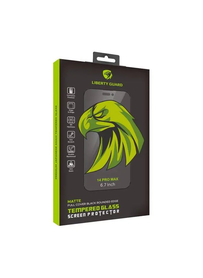 LIBERTY GUARD - 2.5D Full Cover Matte DR iPhone 14 Pro Max 6.7 Inch / Scratch and Damage Protection / Anti-Fingerprint / Glass Screen / Double Reinforced / Anti-Static - Clear - Image 1