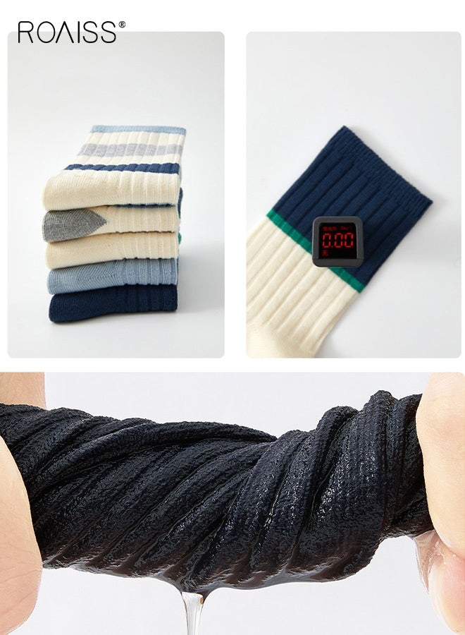 roaiss 5 Pairs Boys Mid-Calf Socks, Comfortable Sports Socks Set, Color Blocked Crew Socks, Cartoon Middle Tube Socks for Boys, Suitable for All Seasons - Image 3