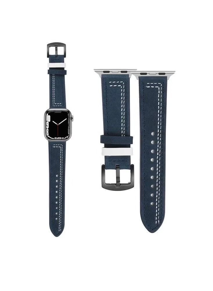 vesus Lines Genuine Leather Replacement Band For Apple Watch 41/40/38mm Series 7/6/5/4/SE