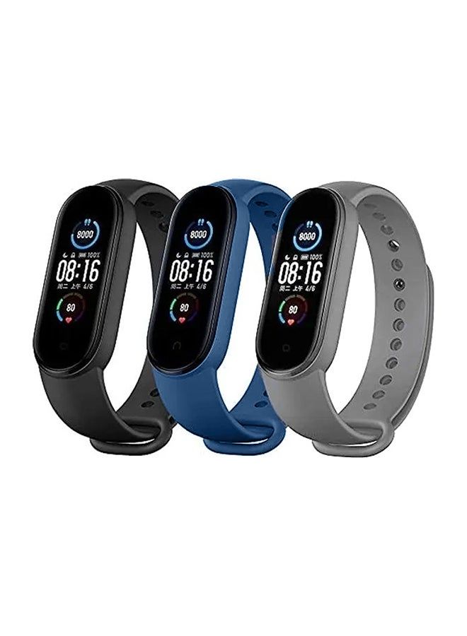 vesus 3-Piece Silicone Replacement Strap For Xiaomi Mi Band 5/6 Dark Blue/Black/Grey