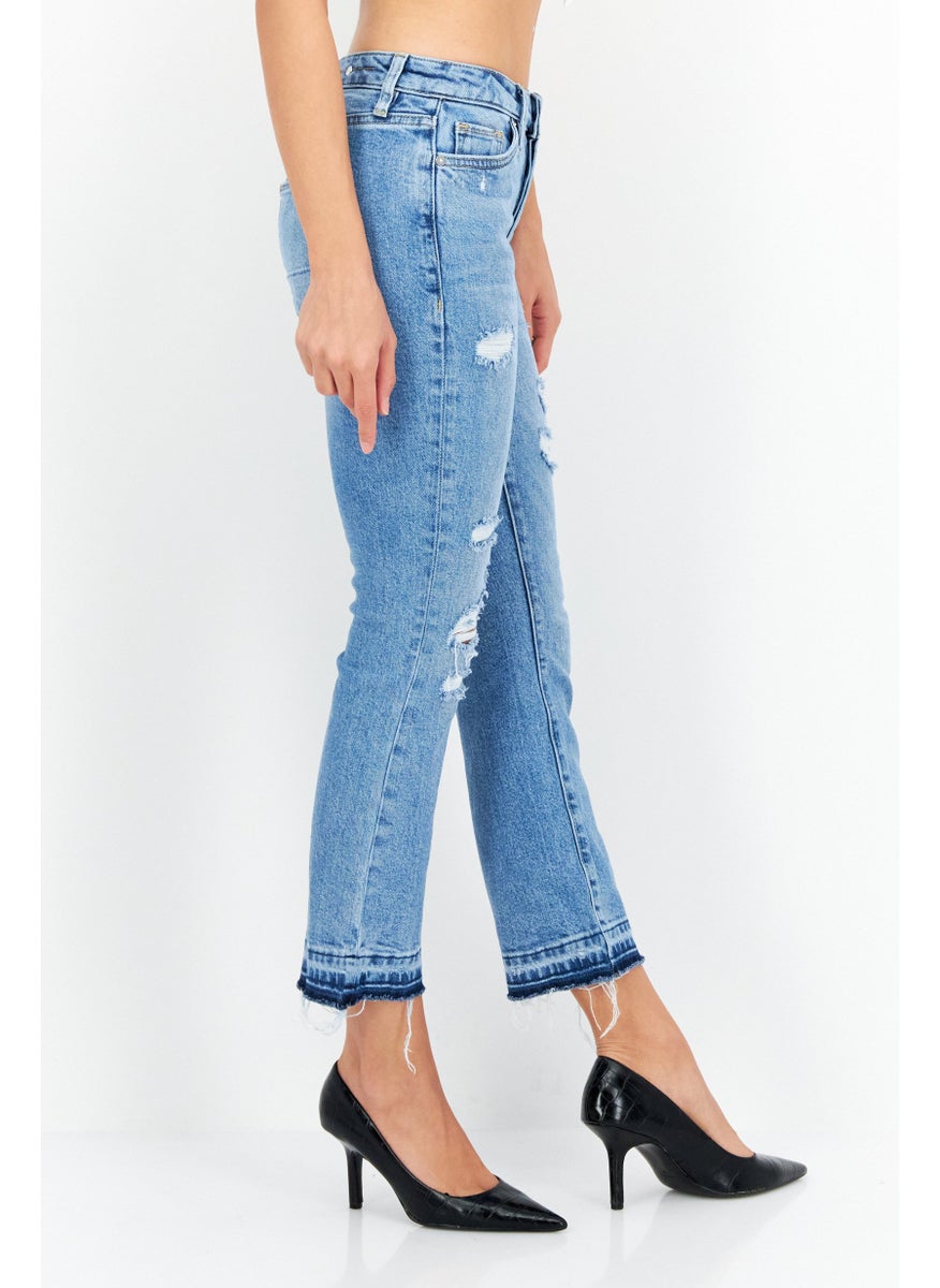 Earnest Sewn Women Regular Fit Ripped Stretchable Jeans, Light Blue  - Image 4