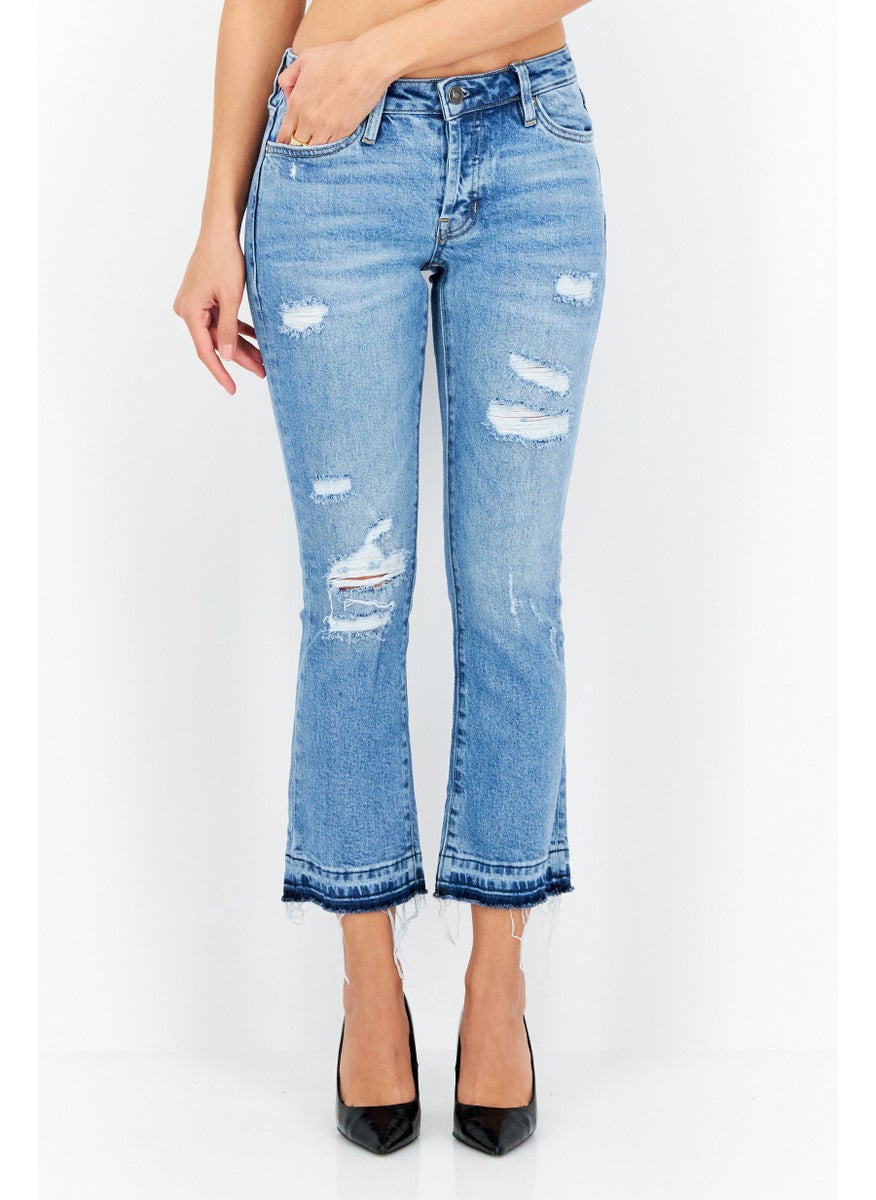 Earnest Sewn Women Regular Fit Ripped Stretchable Jeans, Light Blue  - Image 1