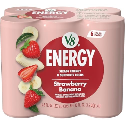 V8 ENERGY Strawberry Banana Energy Drink Made with Real Vegetable and Fruit Juices 8 FL OZ Can Pack of 6 - Image 1
