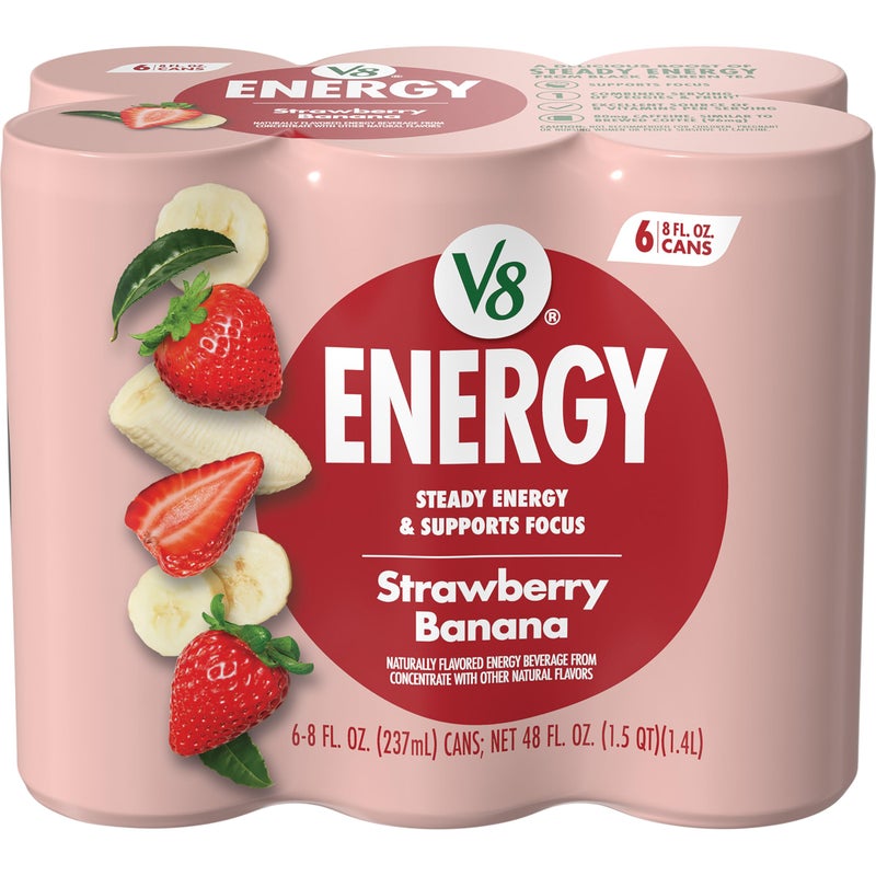 V8 ENERGY Strawberry Banana Energy Drink Made with Real Vegetable and Fruit Juices 8 FL OZ Can Pack of 6 - Image 3