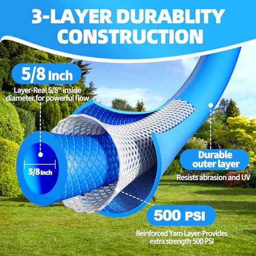 YOTOO Heavy Duty Hybrid Garden Lead in Water Hose 58Inch by 5Feet 150 PSI Kink Resistant AllWeather Flexible with Swivel Grip Handle and 34 GHT Solid Brass Fittings Blue - Image 3