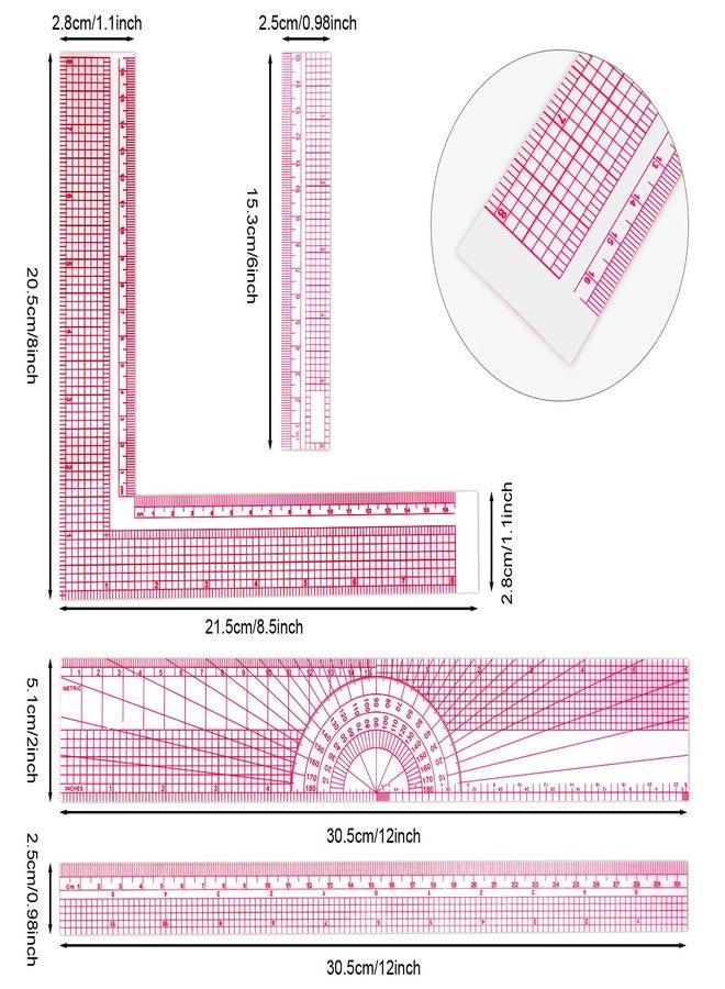 Pelopy 4 Pieces Clear Sewing Ruler Plastic Grid Transparent Ruler Plastic Straight Measuring Tool Set for Clothes Design Sewing(6 Inches, 12 Inches, B75 B-55 B-65 5808) - Image 2