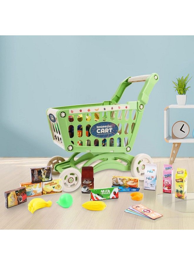 deAO Kids Shopping Cart Trolley For Groceries Toddlers 65 Food Fruit Vegetables Pretend Play Food Role Play Educational Toy Play Kitchen Toys Store Playset (Green) - Image 4